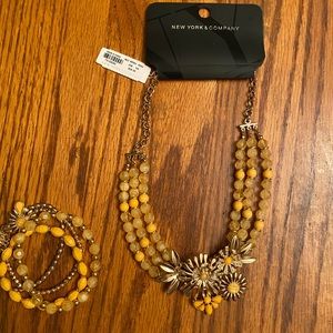 New York and Company vibrant flower necklace and matching bracelets- brand new